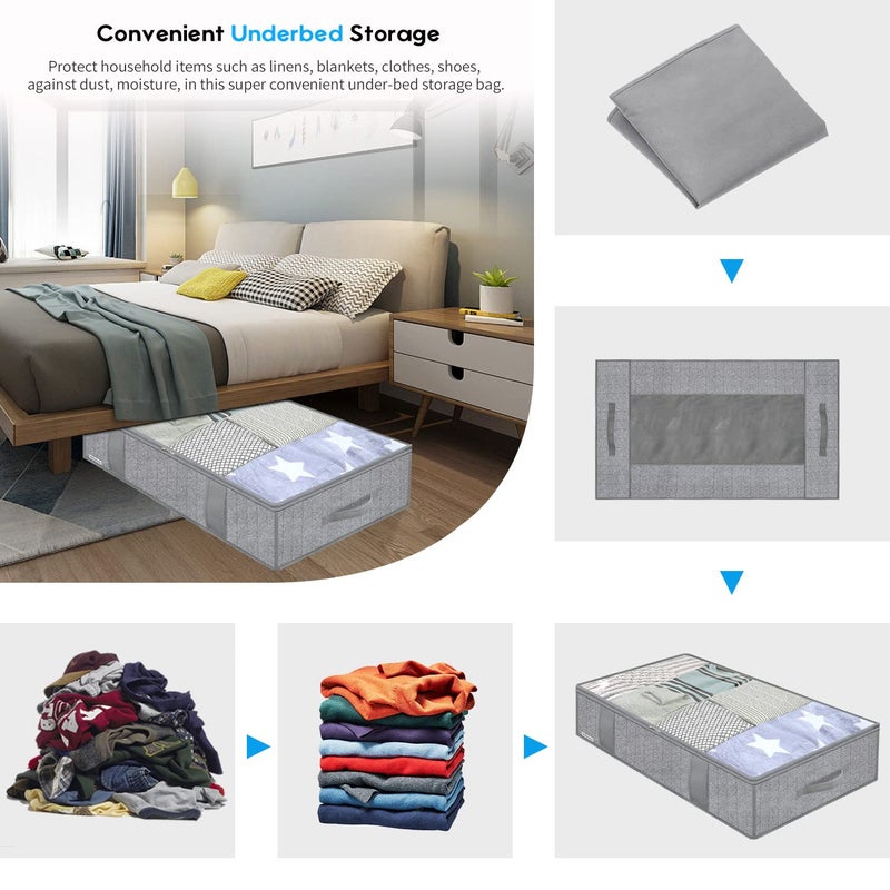 Onlyeasy Large Underbed Storage Bags Organizer Container (2 Pack) with 4 Handles and 2 Sturdy Zippers, Blankets Clothes Comforters Foldable Storage Bags with Clear Window, Herringbone Grey, MXRUBBP2 - Image 3